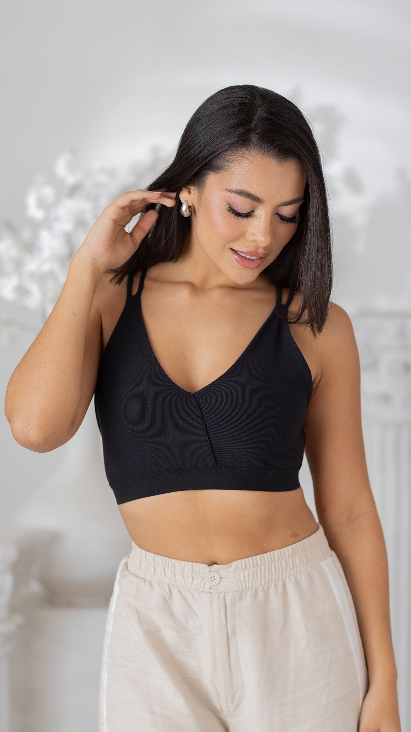 Crop Top Acanalado Escote Pronunciado 16284